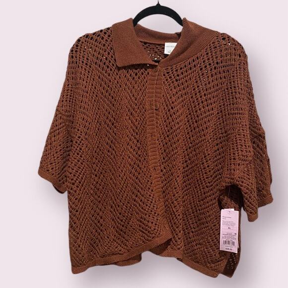Wild Fable Dark Brown Shine Open Knit Top Size XL - Picture 1 of 8